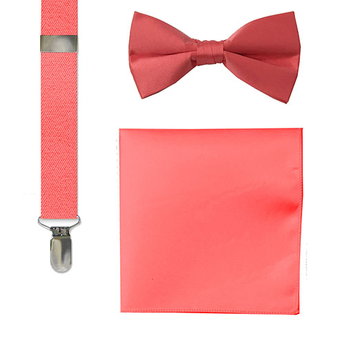 fashion socks, bow tie, suspenders and hankie sets coral
